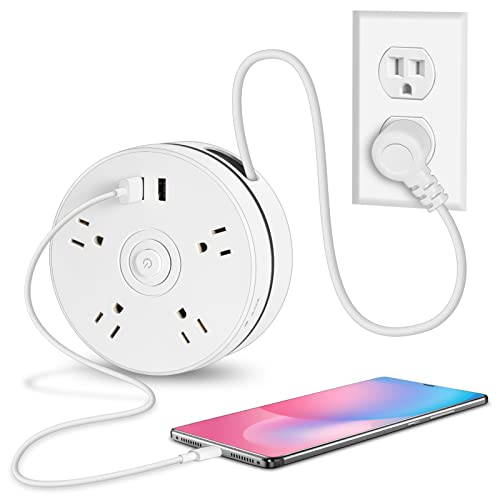 Extension Cord Surge Protector Power Strip - Flat Plug Braided Power Bar with 4 Widely Outlets and...