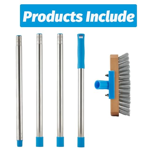 YONILL Deck-Scheuerbürste aus Edelstahl mit langem Griff, 152,4 cm, robuste Bodenbürste mit Stange, Moosentferner, Drahtreinigungsbürsten für raue Oberflächen, Betonböden, Terrasse, Garten, Garage