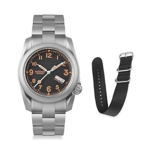 Image of BODERRY Men's Watch Titanium Automatic Field Watch 40mm Military Watch Day Date Function 100M Waterproof with Titanium Bracelet Japanese Mechanical Movement & Screw Down Crown-Voyager
