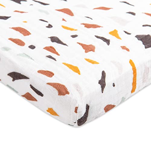 Image of Babyletto 100% Organic Cotton All-Stages Midi Crib Sheet, GOTS-Certified, Fitted 360°, Ultra-Soft and Breathable Muslin - Terrazzo