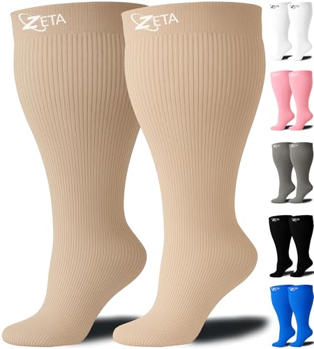 Zeta Wear 1 Pair Plus Size Knee-High Compression Socks - Closed Toe, 15-19 mmHg Graduated Support for Women & Men | Wide Calf Fit Up to 26" | Swelling, Varicose Veins, Nurses, Pregnancy, Travel