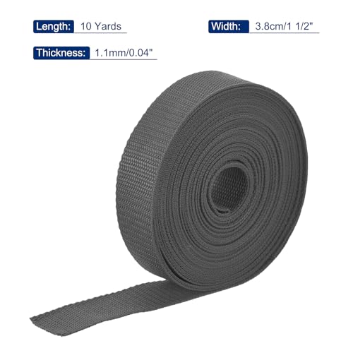 Image of MECCANIXITY Lightweight Polypropylene Webbing Strap 1.5 inch 10 Yard Backpack Strapping Band Dark Grey for Outdoor Luggage Cargo Straps