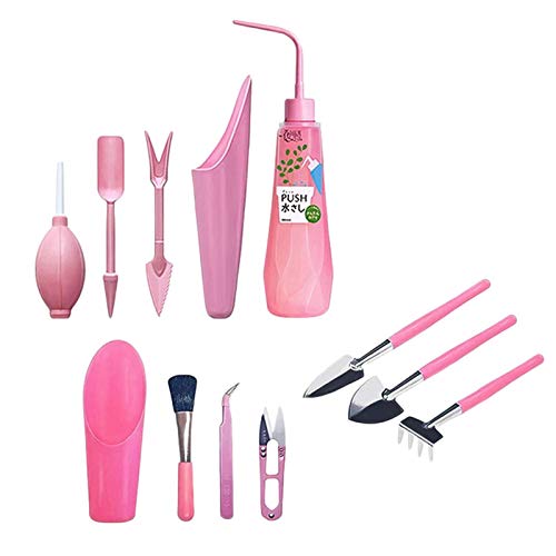 12 Pieces Mini Garden Hand Transplanting Succulent Tools Miniature Planting, Set for Indoor Fairy Care, Potting, Cactus, Houseplant, Bonsai Tools, Bonsai Kit (Pink/Blue)