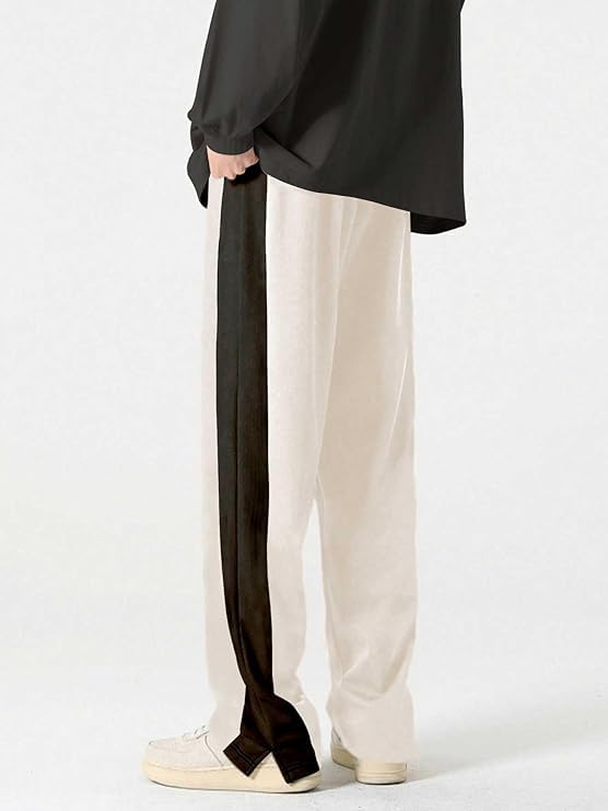 Image of GRECIILOOKS Men Casual Trouser | Men's Wide Leg Track Pants with Contrast Side Panel | Relaxed Drawstring Fit Streetwear Trousers | Loose Fit Joggers for Man