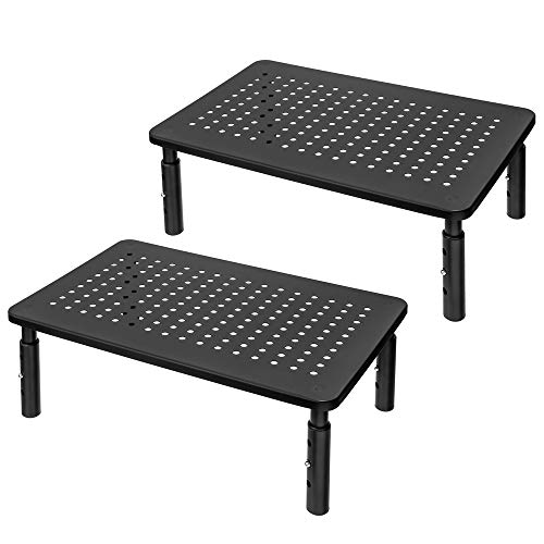 Monitor Stand Riser, Height Adjustable Monitor Stand for Laptop, Computer, iMac, PC, Printer, Desktop Ergonomic Metal Monitor Riser Stand with Mesh Platform for Airflow 2 Pack
