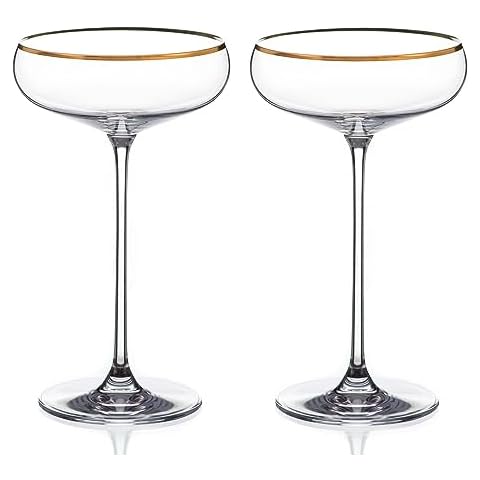DIAMANTE Crystal Champagne Coupes with Gold Rim Cover