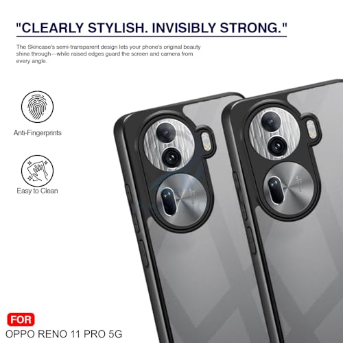 Image of AESTMO Oppo Reno 11 Pro 5G Back Cover | 360 Protection | Crystal Clear Hard Back Transparent | Bumper Case for Oppo Reno 11 Pro (PC & TPU, Black Bumper)