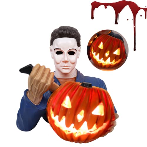 Cafele Led Light Up Michael Myers Figure - 10.3'' Resin Horror Movie Garden Statues Built-in Light Pumpkin Halloween Decorations Props