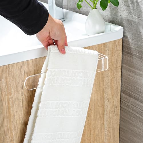 Image of Taozun Adhesive Towel Holder - Clear Towel Bar Stick on Wall, 11.8-Inch Acrylic Hand Towel Rack Plastic Towel Ring for Bathroom