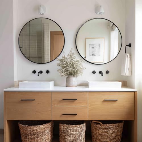 Image of Sunniry Round Mirror 24 inch, 2 Pack Circle Mirror with Metal Frame | Aluminum Matte Metal Frame, High Definition Mirror, No Distortion, Suitable for Bathroom, Bedroom, Entryway, Living Room