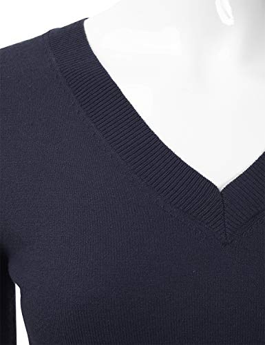 Image of EIMIN Women's Long Sleeve V-Neck Slim Fit Pullover Soft Knit Top Sweater Navy S