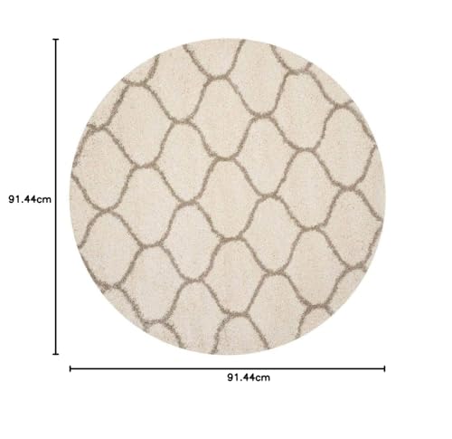 Image of Handwoven Microfibre 3D Rug for Living Room (Ivory & Beige Moroccan, 3 X 3 Feet (Round), Microfibre)