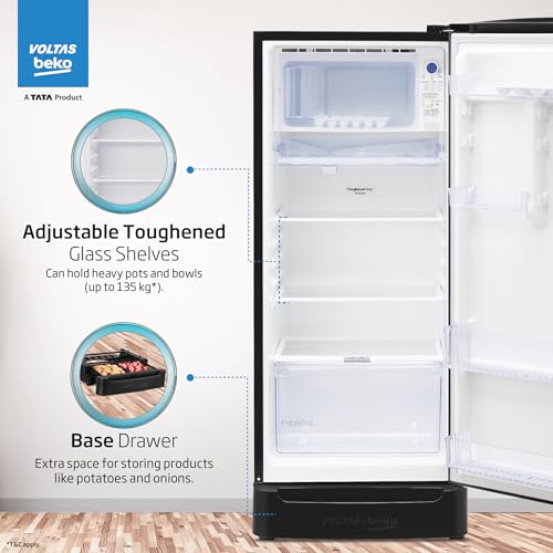 Image of Voltas Beko, A Tata Product 183 L 5 Star Direct Cool Single Door Refrigerator With Fresh Box Technology (RDC215A /W0DGRTM0B00GO, DarkGrey, Base Drawer, Quick freezer)