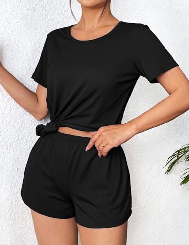 Image of Ekouaer Women's Pajama Sets Short Sleeve Pjs 2 Piece Top and Shorts Sleepwear Comfy Soft Lounge Sets with Pockets