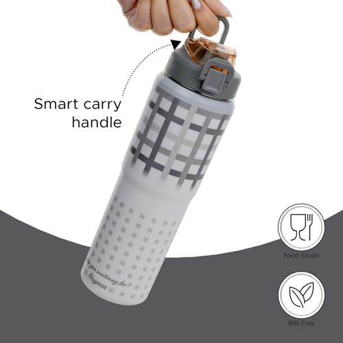 Image of Nayasa Duo-Sip Water Bottle - 730ml | Checkered Design | BPA-Free, Dual Sip Modes | Leak-Proof, Insulated Steel Inner | Great for School, College, Work, Sports | Grey