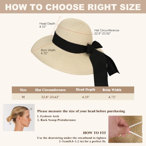 Image of Surblue Women's Beach Straw Hat, Wide Brim Sun Hat with Black Bow