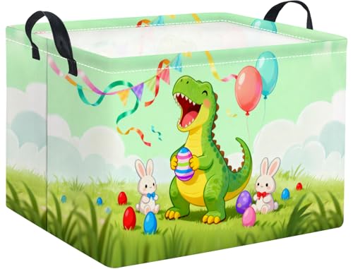 Image of Rectangular Easter Basket for Home Kitchen Baby Girls Basket Cute Storage Bin Organizer Shelf Book Room Decor(Happy Dinosaur)