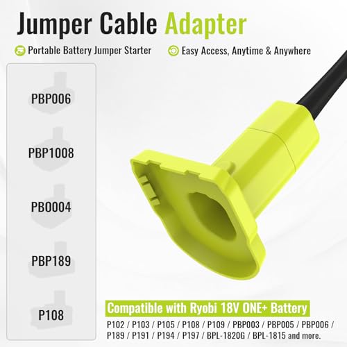 Kzreect Jumper Cables Adapter Compatible with Ryobi 18V Battery, 8AWG 5.9FT Portable Battery Jump Starter for Starting Car Light Vehicles