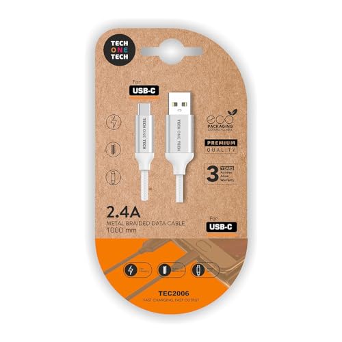 TechOneTech Cable USB-A Macho a USB-C Macho - Recubierto de Nylon Trenzado - Longitud 1m