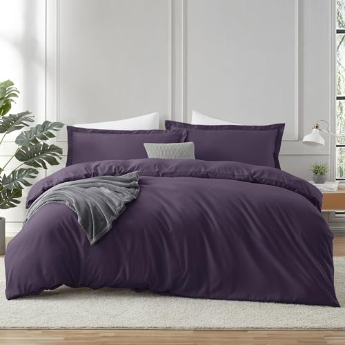 Hearth & Harbor Purple Duvet Cover King Size 3 Piece Bedding Set