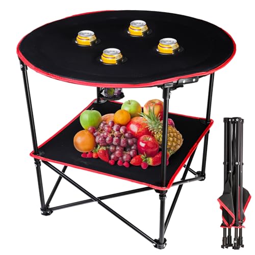 SOUJOY-Portable-Camping-Table-Folding-Picnic-Table-Canvas-Waterproof-Travel-Beach-Tables-with-4-Cup-Holder-for-Outdoor-Barbecue-Fishing-Campfires-and-Tailgating