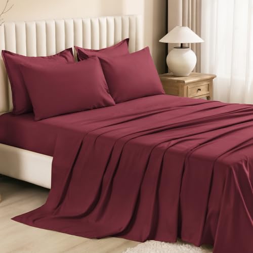 Image of Litanika Super King Plus Comforter Sets Burgundy - 7 Pieces Bed in a Bag Beddding Sets, Solid Lightweight Bed Set with Comforter, Sheets, Pillowcases & Shams