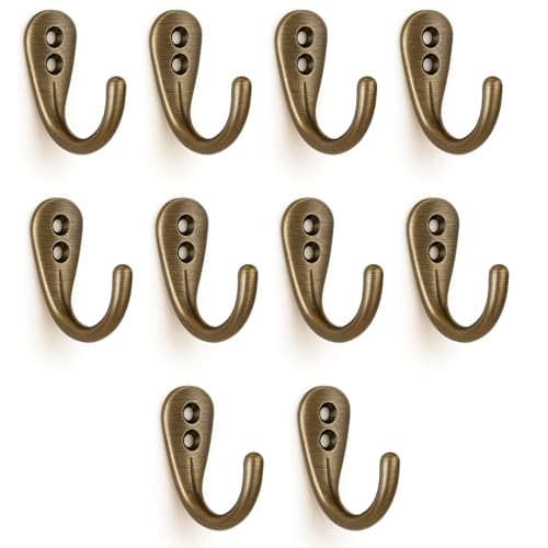 Image of 10 Pcs Premium Wall Hook - Antique Brass Finish | Heavy Duty Metal Hook for Hanging Coats, Bags, Towels & More