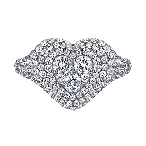 Bague fiançailles argent 925 Daesar avec zirconium brillant rond de 3.5mm et luxueux motif coeur