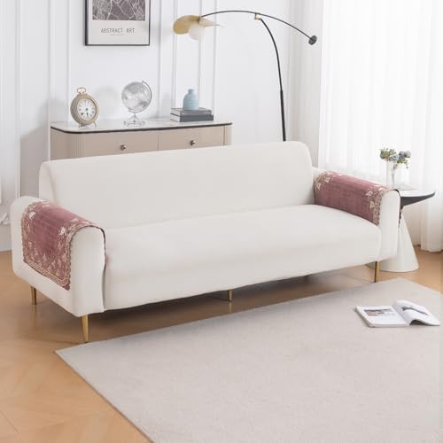 Image of HOKIPO Gulabi Jaal Premium Chenille Jacquard Sofa Armrest Cover - 1 Pair | 'Royal Aangan Series' (IN-1006-L1*2)