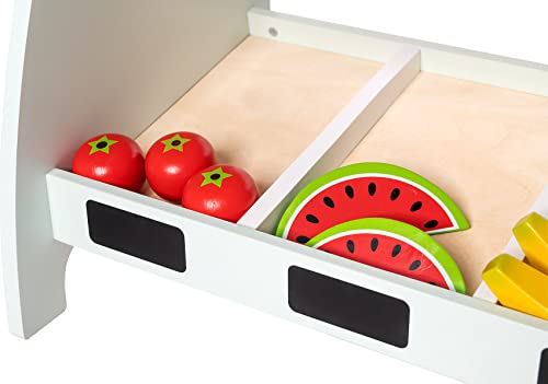 myToys ORIGINALS Marktstand mit Accessoires, 18-teilig, mit 3 Zwiebeln, 3 Pilzen, 3 Tomaten, 3 Äpfeln, 2 Bananen und 2… – Bild 4