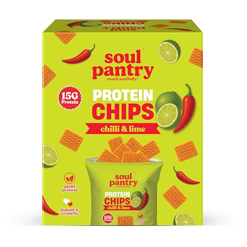 Soul Pantry Chilli & Lime Protein Chips (Pack of 10) 15g High Protein Plant Based Low Calorie & Gluten Free Savory Crisps 500g
