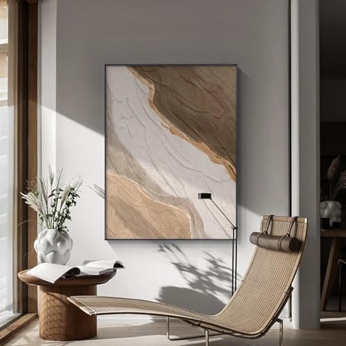 Toile marron vert abstraite pour réveiller un mur blanc de salon vide et sans vie