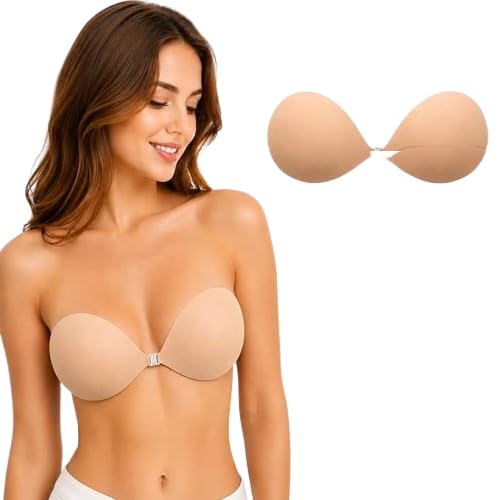 Women's & Girl's Strapless Push Up Wire Free Stick On Invisible Bra, Strapless Sticky Invisible Push Up Silicone Bra for Women, Stick on Slip for Backless Dress (Free Size).-picture-26