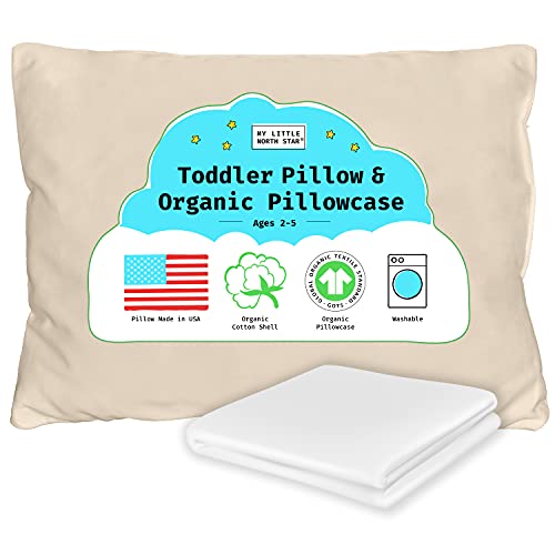 Image of Organic Toddler Pillow Made in the USA and Organic Cotton Pillowcase - 13x18 Soft Natural Cotton Toddler Pillow for Sleeping - Washable Baby Nap Pillow - Travel Pillow - Kids Sleeping Bedding