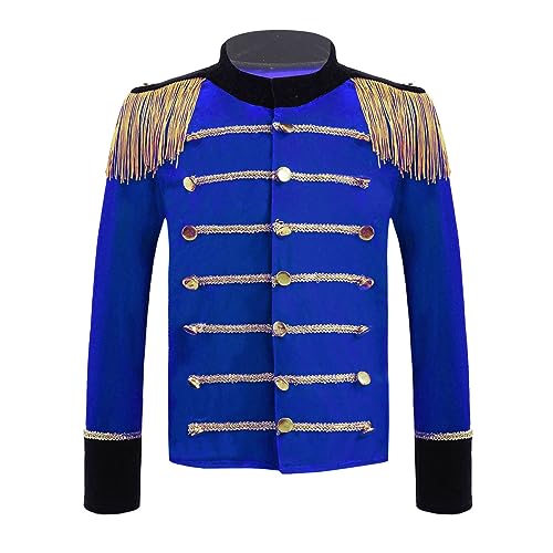 Kids Boys Drum Majorette Honor Guard Uniform Long Sleeve Tassels Gold Braid Trim Jacket Tops3