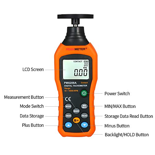 Loijon Tacômetro Digital Handheld Contato Motor Tacômetro LCD Velocímetro Tacômetro RPM Medidor de C
