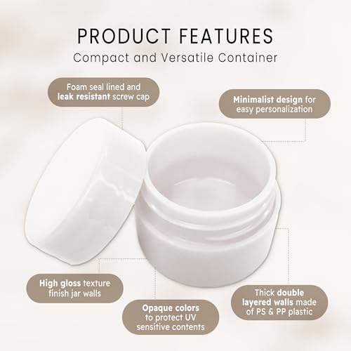 Beauticom® 96 Pieces 7G/7ML (0.25oz) WHITE Sturdy Thick Double Wall Plastic Container Jar with Foam Lined Lid for Powdered Eyeshadow, Mineralized Makeup, Cosmetic Samples - BPA Free3