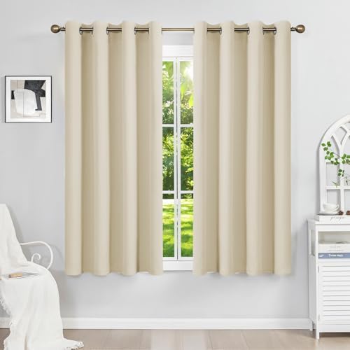 Runyéla Verdunklungsvorhänge mit Ösen Gardinen, Thermovorhang Hitzeschutz | 2er Set, H160xB140 Hellbeige Vorhang Blickdicht, UV-Schutz Sichtschutz Schalldämmung Blackout für Schlaf
