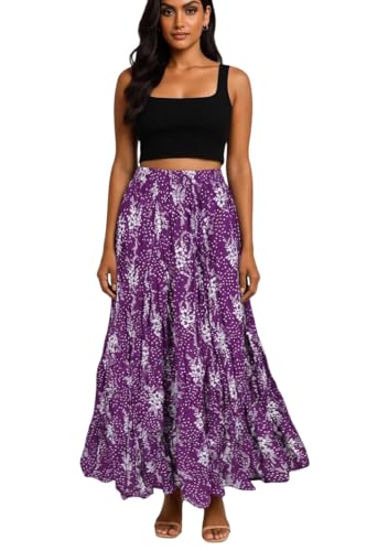 Image of Premium Long Skirt | Stylish Long Crushed Cotton & Unique Prints | Floor Length Skirt for Women | Elastic Waist Premium Maxi Skirt - Comfortable Casual Wear
