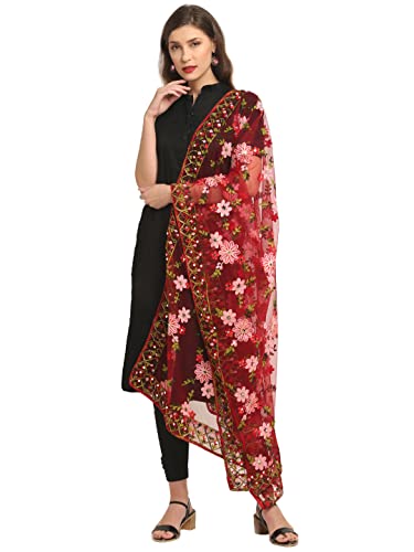 Dupatta en filet brodé bordeaux pour célébrer vos plus beaux moments en famille