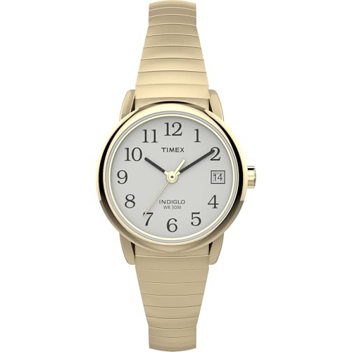 Timex Women's Easy Reader 25mm Watch – Gold-Tone Case White Dial with Tapered Expansion Band