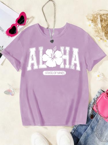 Image of SHENHE Girl's Summer Hawaiian Shirt Aloha Tropical Graphic Cute Crewneck Short Sleeve T Shirts Teen