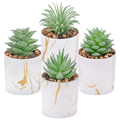 Der Rose Set of 4 Succulents Plants Artificial Mini Fake Succulents Plants for Office Desk Accessories for Women Home Decor(Green) 4-green