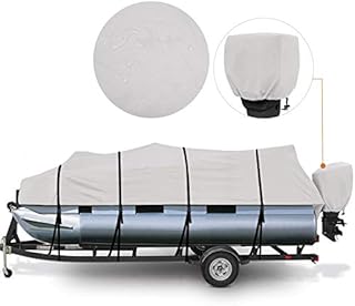 RVMasking 800D Waterproof Trailerable Pontoon Boat Cover with Motor Cover Marine Grade Pontoon Cover with 12 Adjustable tie Down Strap for Length: 20’-24’, Beam Width up to 102”