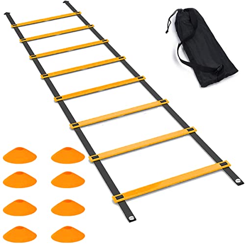 Luniquz Agility Ladder Set, 13Ft Speed Training Drill Ladder With 8 Adjustable Rungs, Plus 8 Drill Cones For Soccer,Football,Sports Training - Includes Carry Bag #TOP29