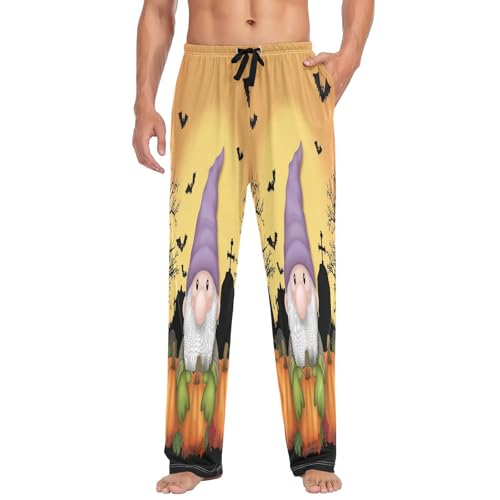 Qilmy Halloween Gnome Men's Cotton Pajama Pants, Lightweight Lounge Sleepwear with Drawstring and Pocket