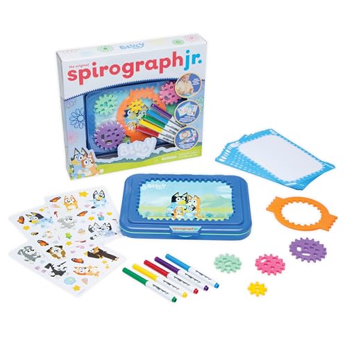 Spirograph Jr Bluey Toys - Toddler Arts and Crafts, Drawing Art Kit, Toddler Activities, Bluey Stickers, Drawing Pad, Jumbo Gears, Washable Markers, Unleash Your Child Inner Artist, Ages 3+