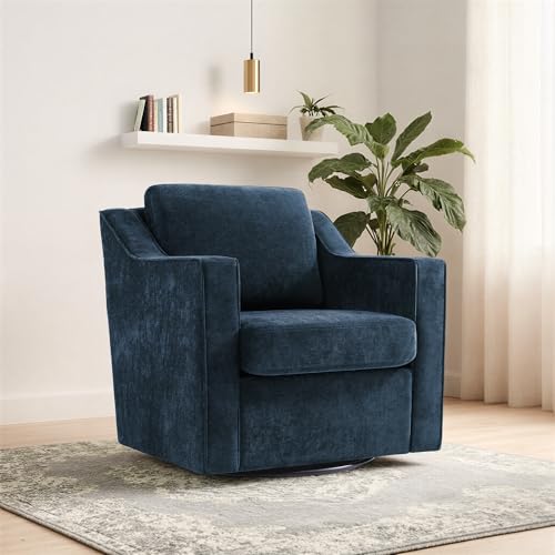 Swivel Accent Chair, Modern Round Barrel Arm Chair for Living Room, Bedroom, Comfy Club Reading Chairs for Adults (Chenille Navy Blue, Set of 1)