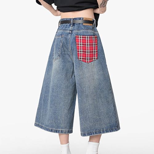 Men's Classic Washed Cropped Denim Pants, Button Waist Loose Wide Leg Casual Pants Going Out Fashion Trousers with Pockets3