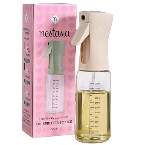 Image of Nestasia Glass Oil Sprayer Bottle for Kitchen (220ml) - 100% Food-Safe Vinegar & Olive Oil Spray Bottle for Healthy Cooking, Salad Dressing, Air Fryer, BBQ & Grilling (Beige)